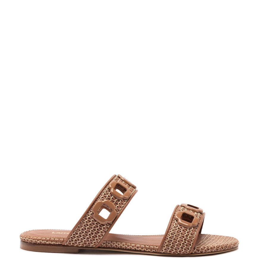 Milan Flat Mule In Caramel Wave Raffia Caramel