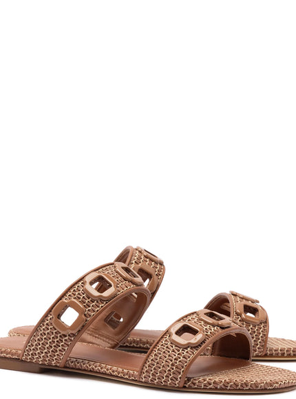 Milan Flat Mule In Caramel Wave Raffia