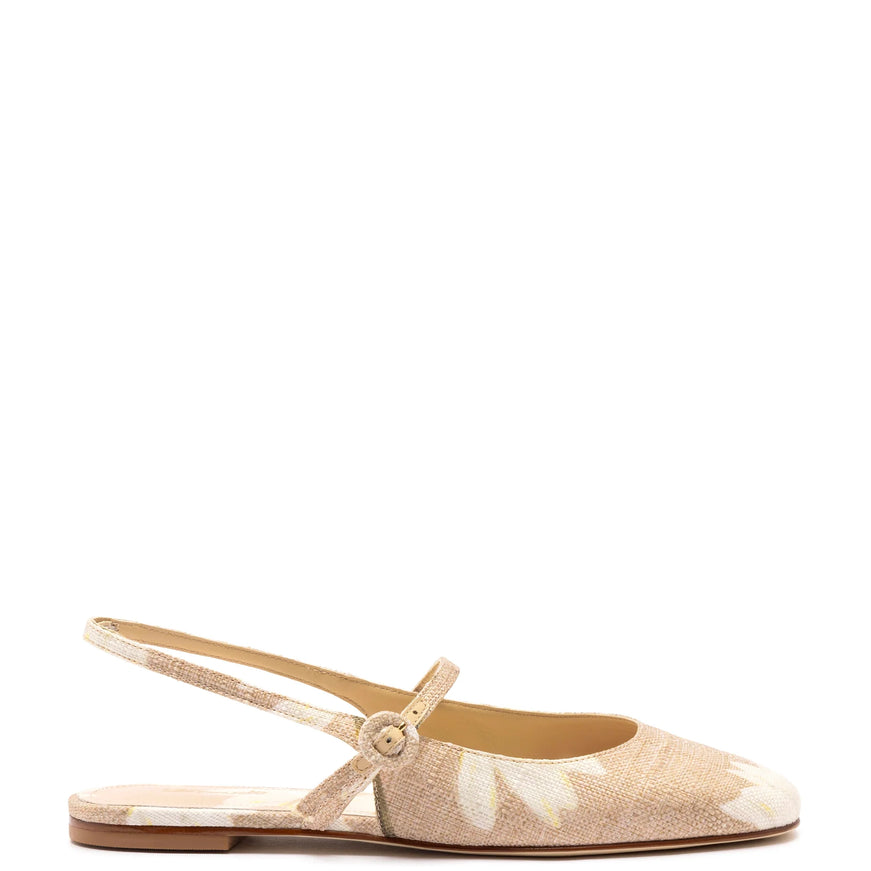 Larroude Georgina Ballet Flat In Beige Printed Raffia Beige