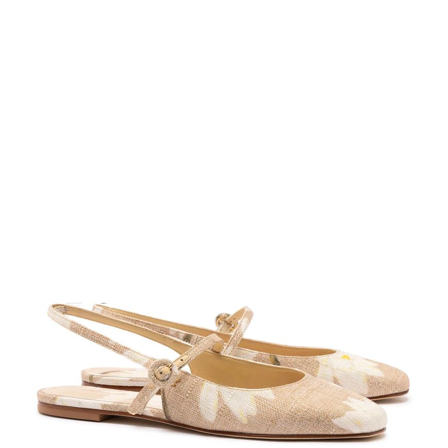 Larroude Georgina Ballet Flat In Beige Printed Raffia