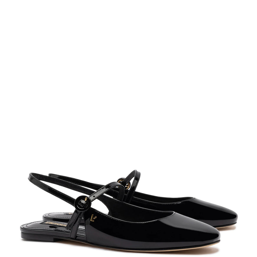 Larroude Georgina Ballet Flat In Black Patent Leather