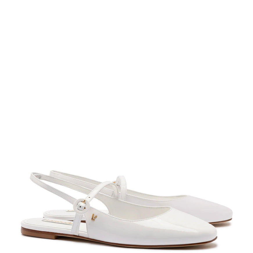 Larroude Georgina Ballet Flat In White Patent Leather