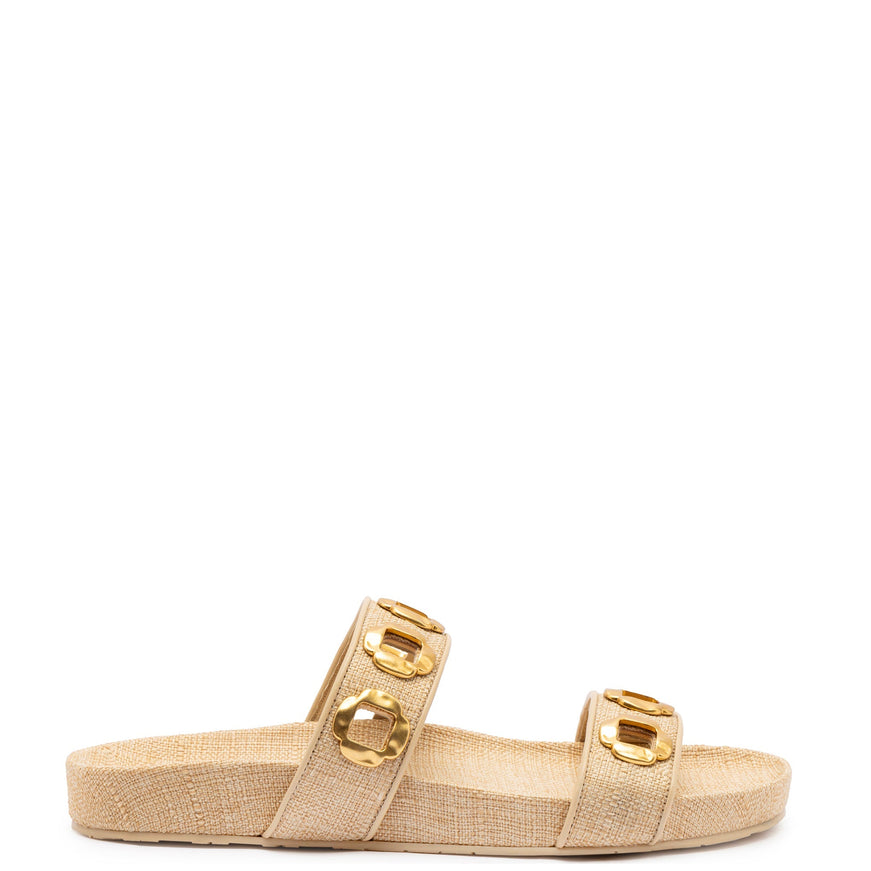 Larroude Milan Slide In Beige Raffia Beige