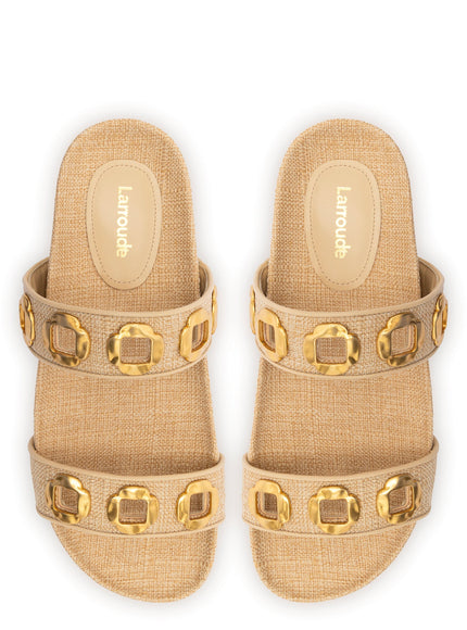 Larroude Milan Slide In Beige Raffia