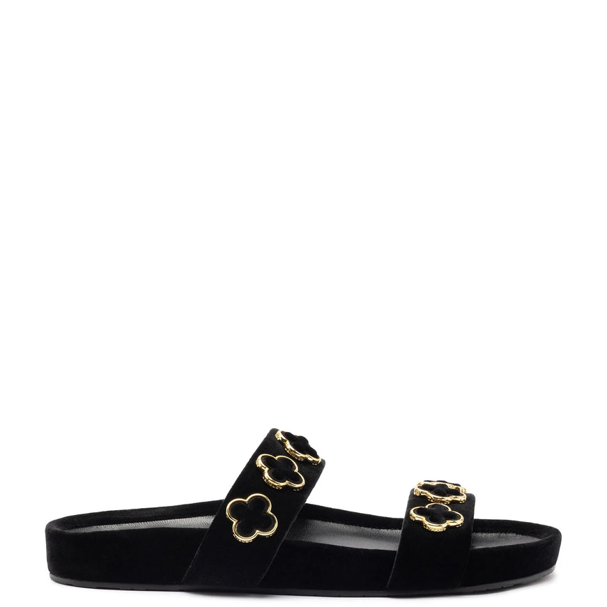 Larroude Milan Piccolo Slide In Black Velvet Black