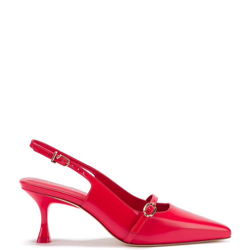 Larroude Ines Pump In Scarlet Leather Scarlet