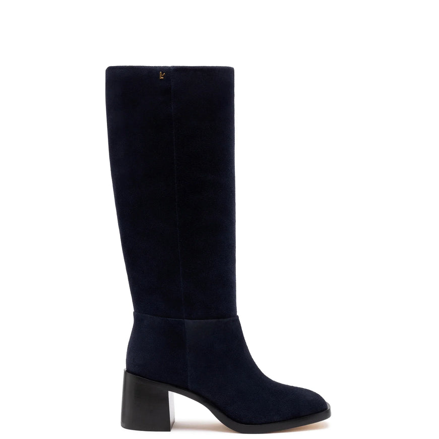 Larroude Ricky Boot In Blue Suede Dress Blue