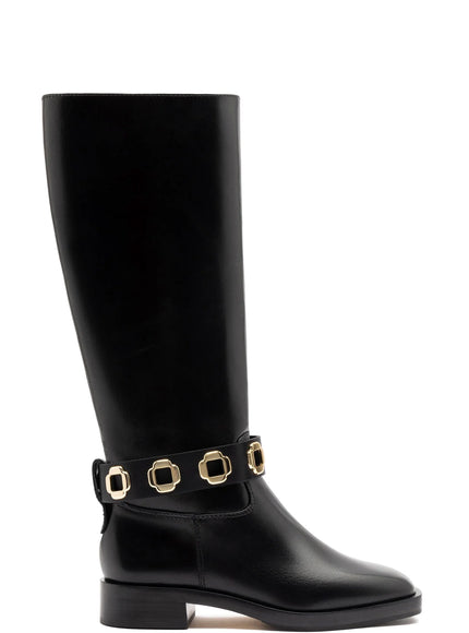 Larroude Milan Flat Boot In Black Leather Black