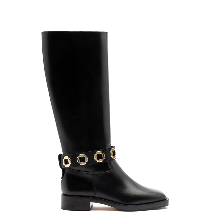 Larroude Milan Flat Boot In Black Leather Black