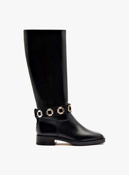 Larroude Milan Flat Boot In Black Leather