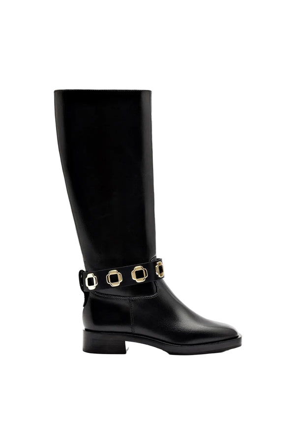 Larroude Milan Flat Boot In Black Leather