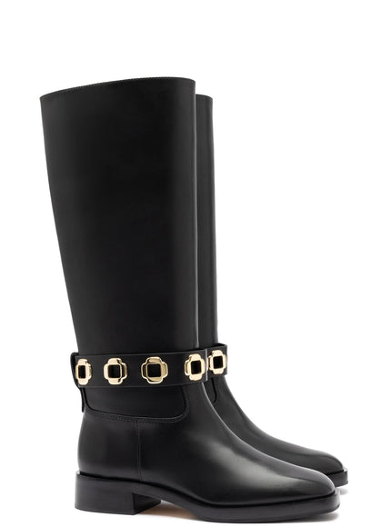 Larroude Milan Flat Boot In Black Leather