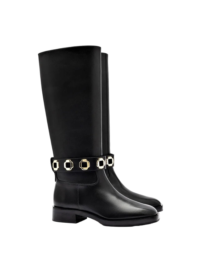 Larroude Milan Flat Boot In Black Leather