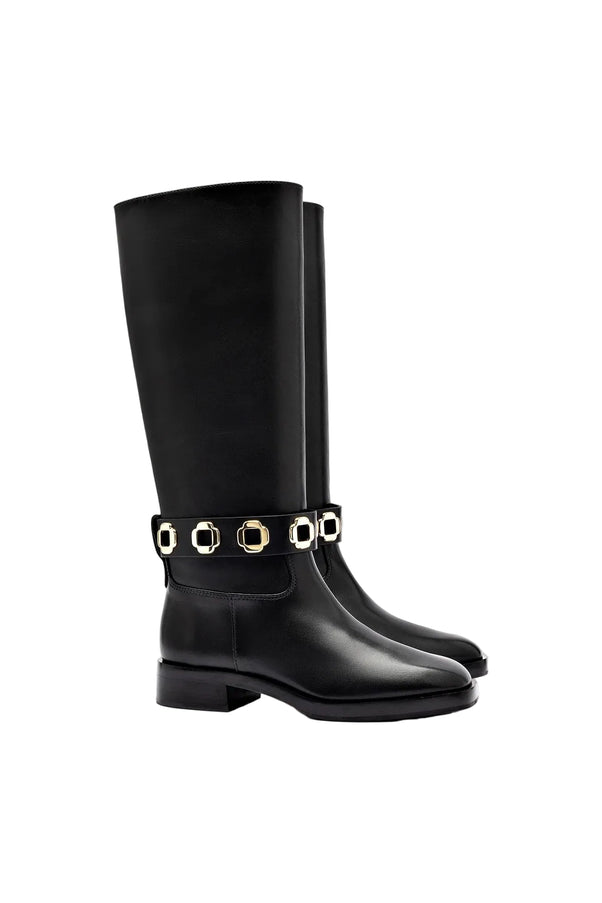 Larroude Milan Flat Boot In Black Leather