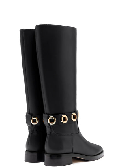 Larroude Milan Flat Boot In Black Leather