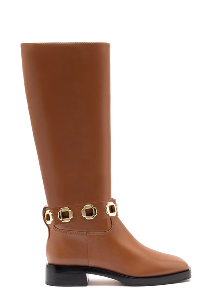 Larroude Milan Flat Boot In Caramel Leather Caramel