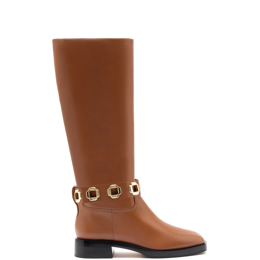 Larroude Milan Flat Boot In Caramel Leather Caramel