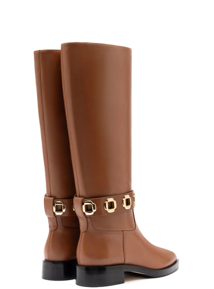 Larroude Milan Flat Boot In Caramel Leather