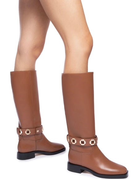 Larroude Milan Flat Boot In Caramel Leather