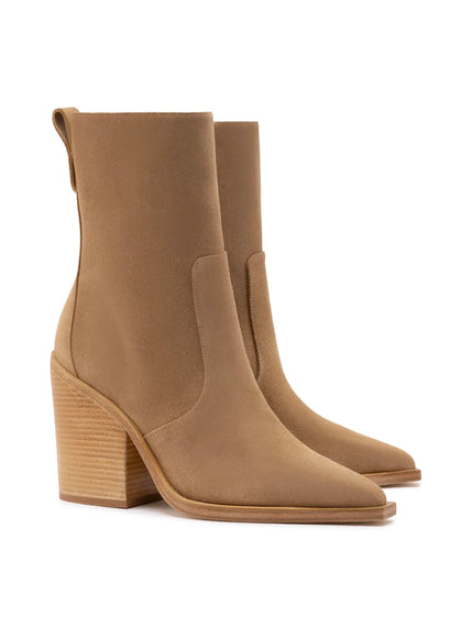 Larroude James Bootie In Peanut Suede