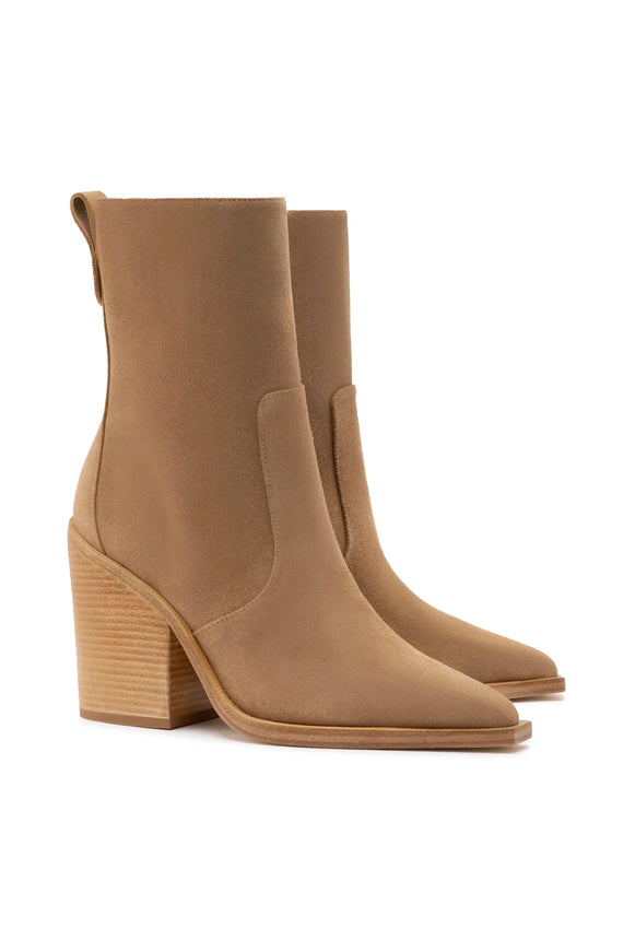 Larroude James Bootie In Peanut Suede