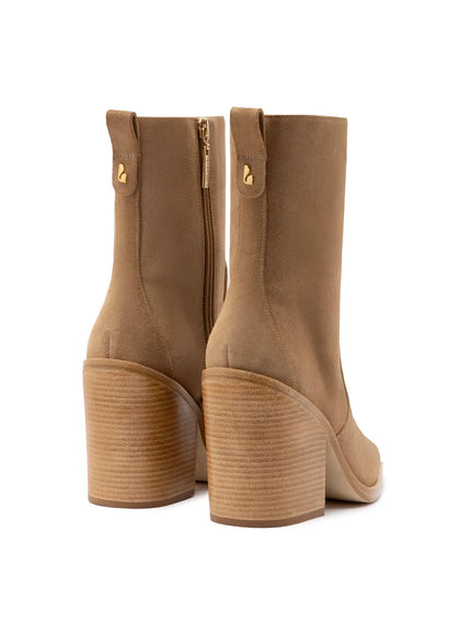 Larroude James Bootie In Peanut Suede