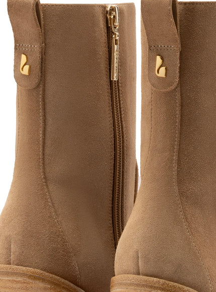 Larroude James Bootie In Peanut Suede