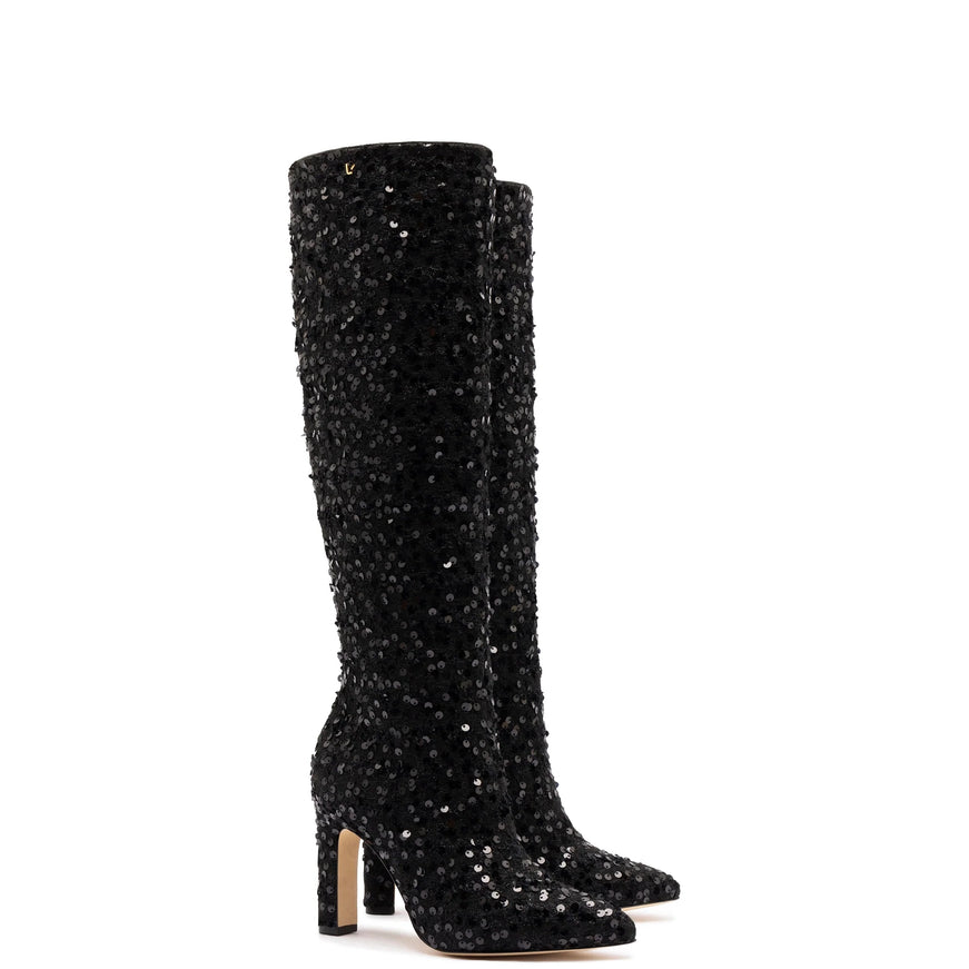 Larroude Cindy Hi Boot In Black Sequins