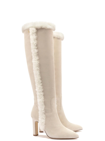 Larroude Cindy Hi Faux Fur Boot In Grey Mushroom Suede