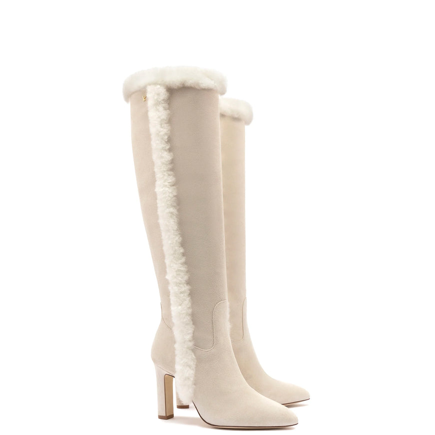 Larroude Cindy Hi Faux Fur Boot In Grey Mushroom Suede