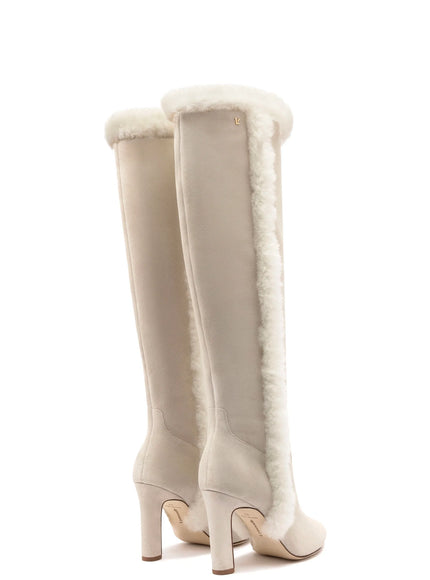 Larroude Cindy Hi Faux Fur Boot In Grey Mushroom Suede