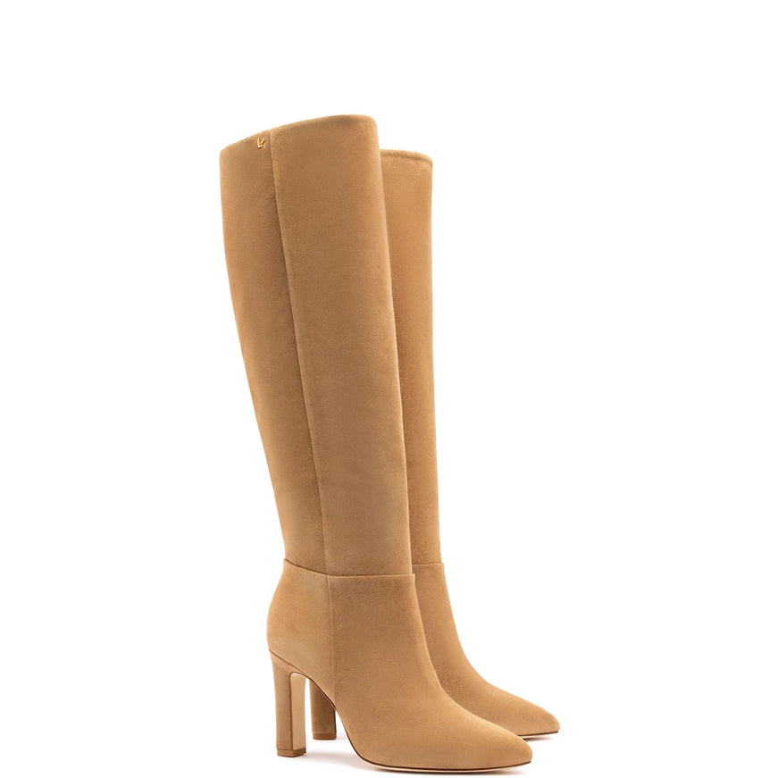 Larroude Cindy Hi Boot In Peanut Suede