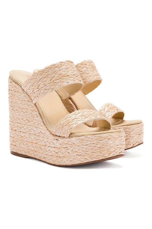 Larroude Pamela Wedge In Natural Raffia