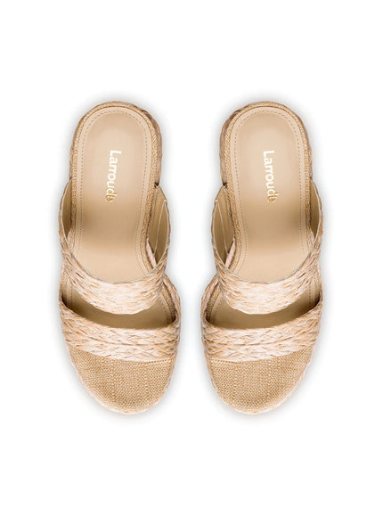 Larroude Pamela Wedge In Natural Raffia