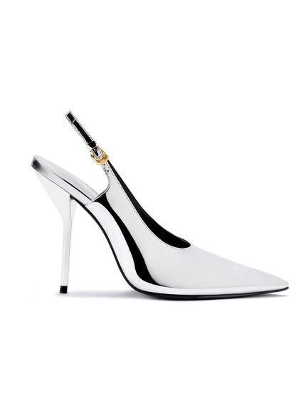 Larroude x Altuzarra Pump In Silver Specchio