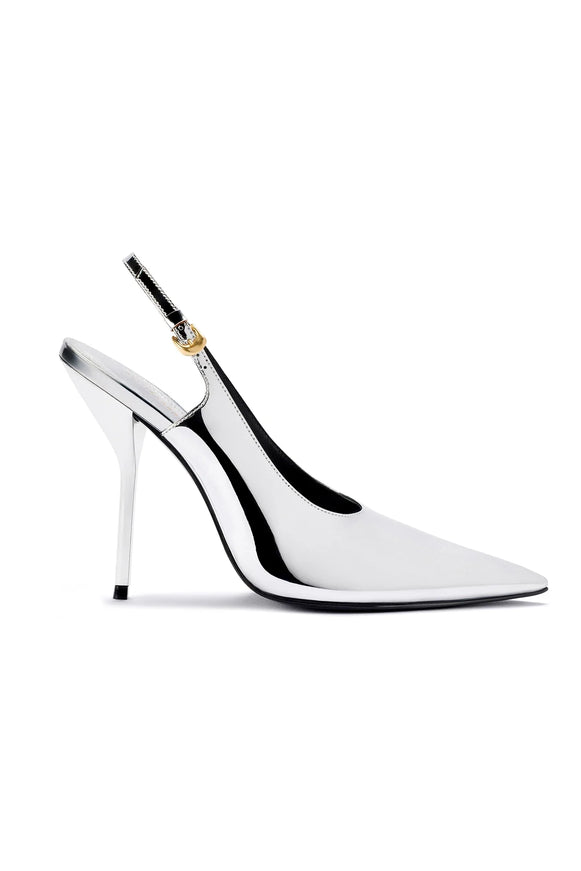 Larroude x Altuzarra Pump In Silver Specchio