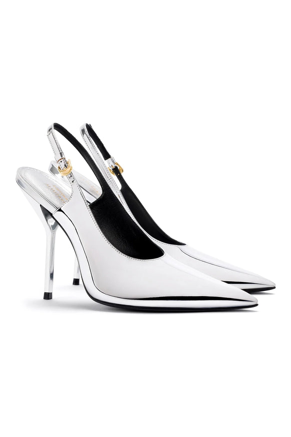 Larroude x Altuzarra Pump In Silver Specchio