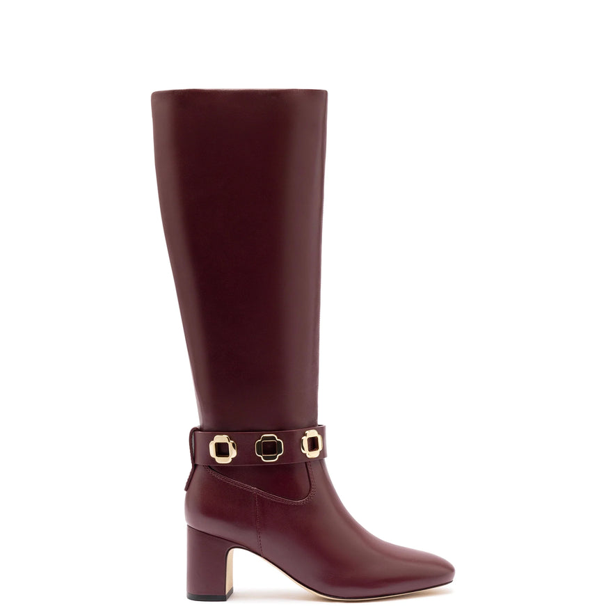 Larroude Milan Block Boot In Wine Leather Wine