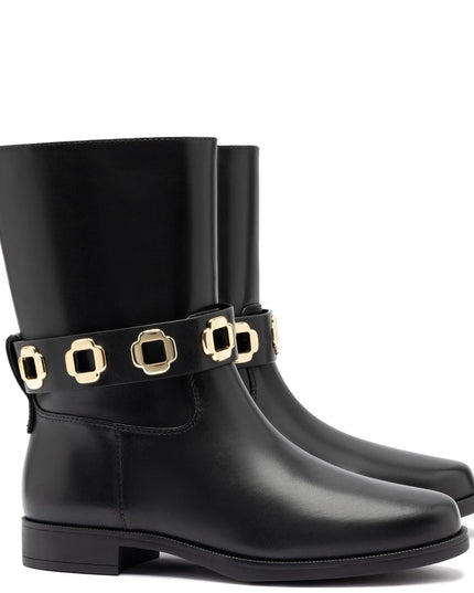 Larroude Milan Flat Bootie In Black Water-Resistant Leather