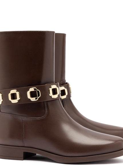 Larroude Milan Flat Bootie In Brown Water Resistant Leather