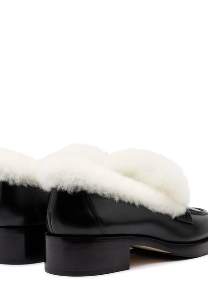 Larroude Bobbie Loafer In Black Leather and Natural Shearling