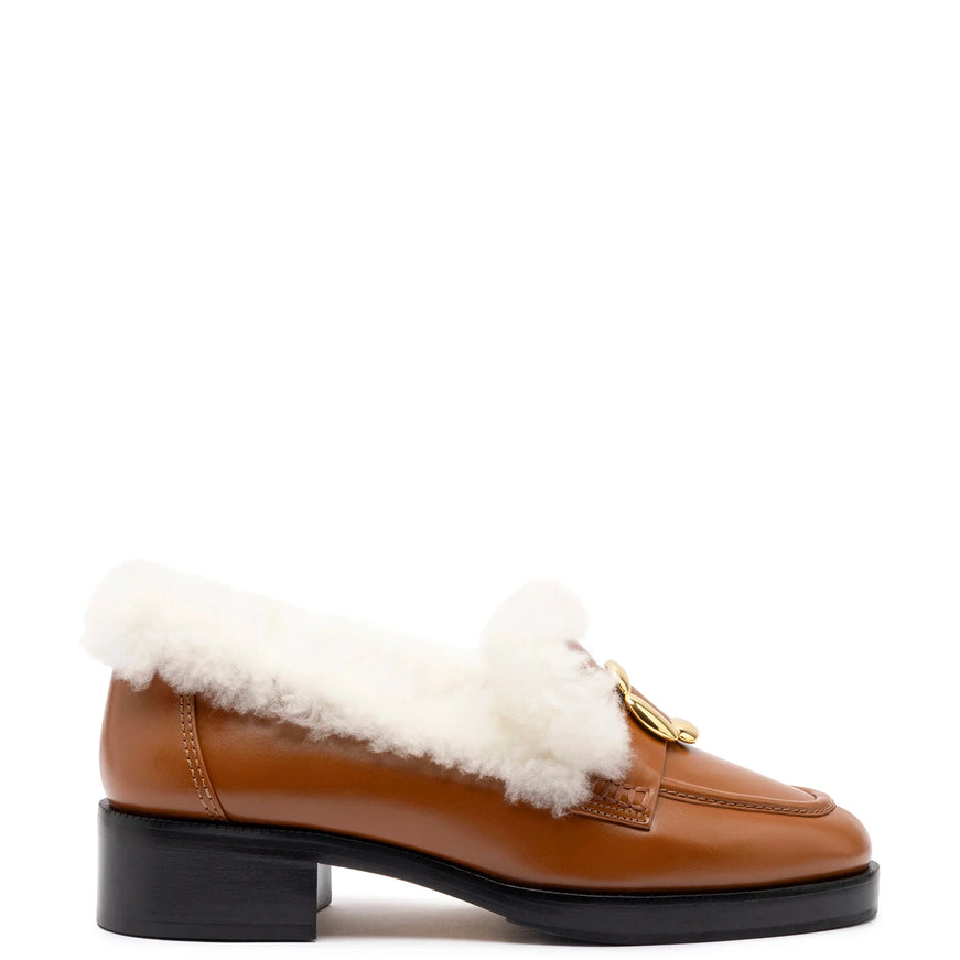 Bobbie Loafer In Caramel Leather and Natural Shearling Caramel