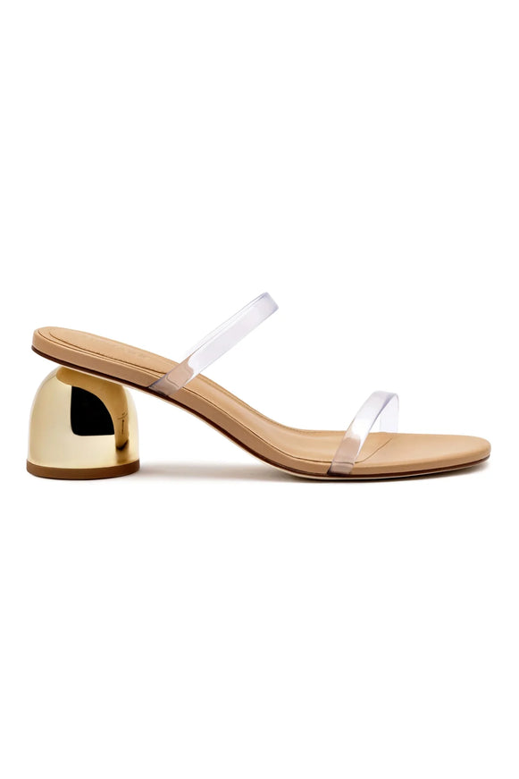 Larroude Dew Drop Mule In Tan Leather and Vinyl
