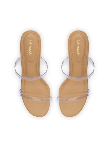 Larroude Dew Drop Mule In Tan Leather and Vinyl