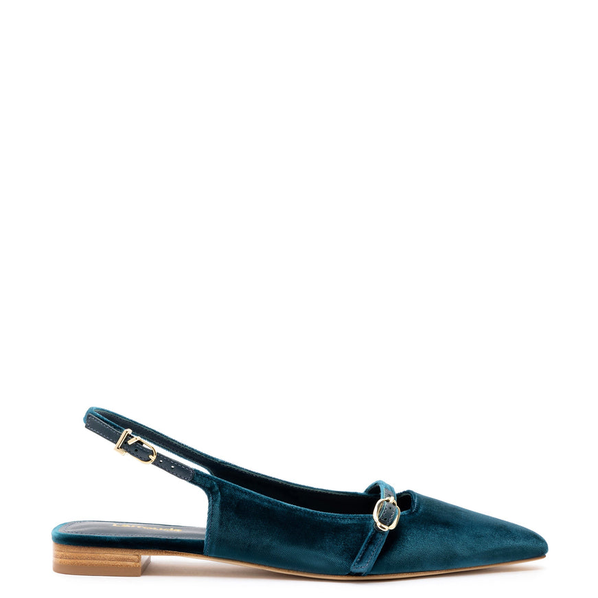 Larroude Ines Flat In Deepsea Velvet Deepsea