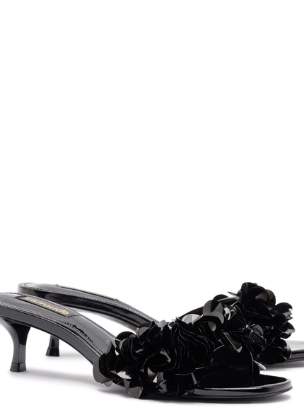 Larroude Greta Disco Mule In Black Patent Leather