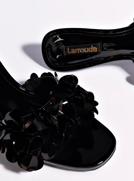 Larroude Greta Disco Mule In Black Patent Leather