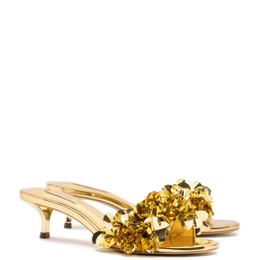 Larroude Greta Disco Mule In Gold Specchio