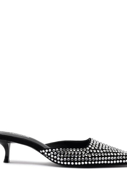 Larroude Amal Crystal Mule In Black Suede Black Crystal