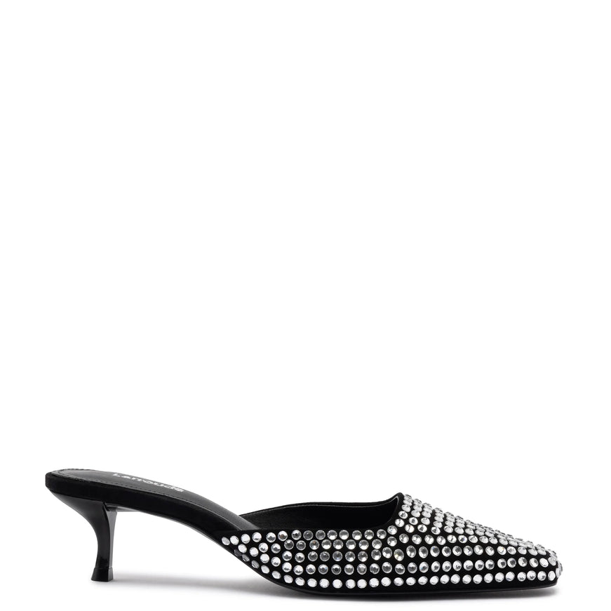 Larroude Amal Crystal Mule In Black Suede Black Crystal